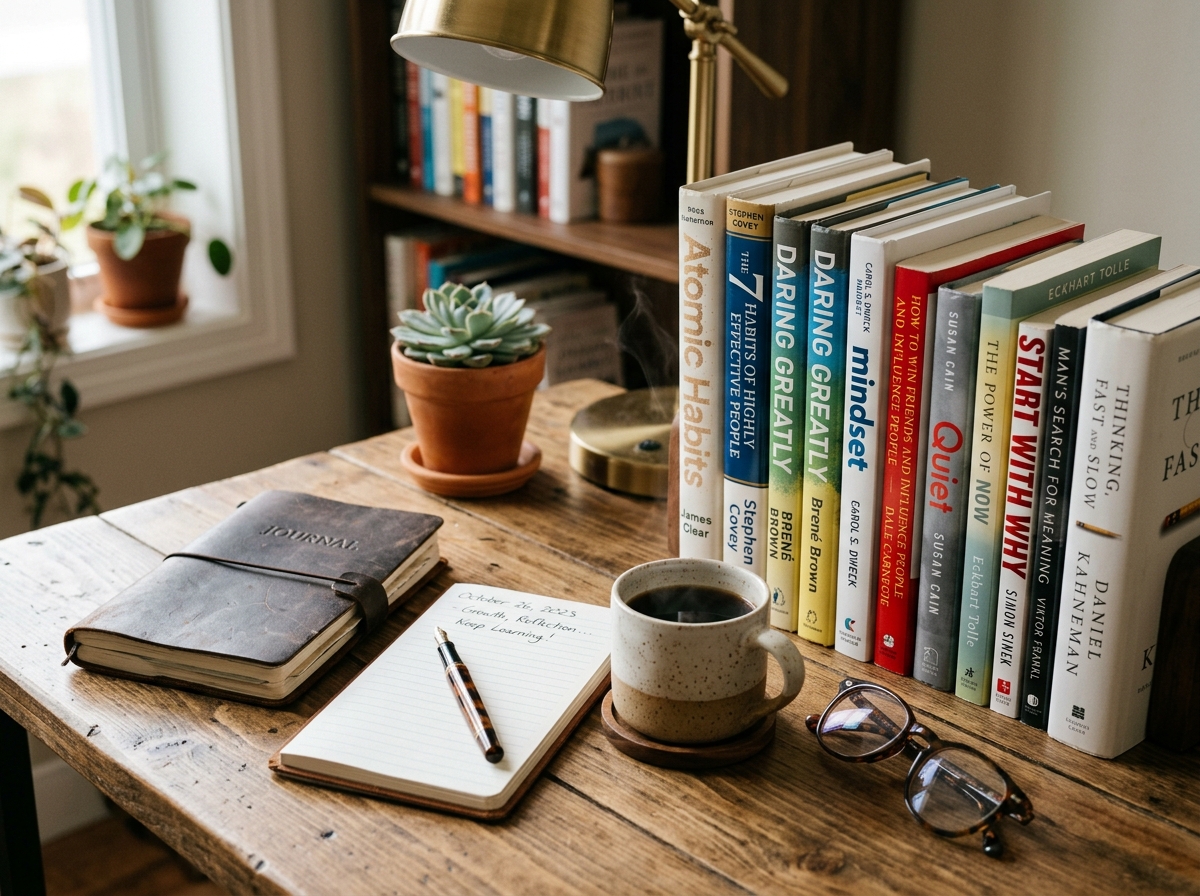 Books on wooden desk 202606111411