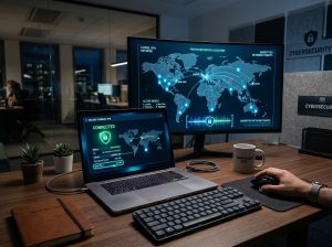 Cybersecurity workspace with VPN… 202606081656