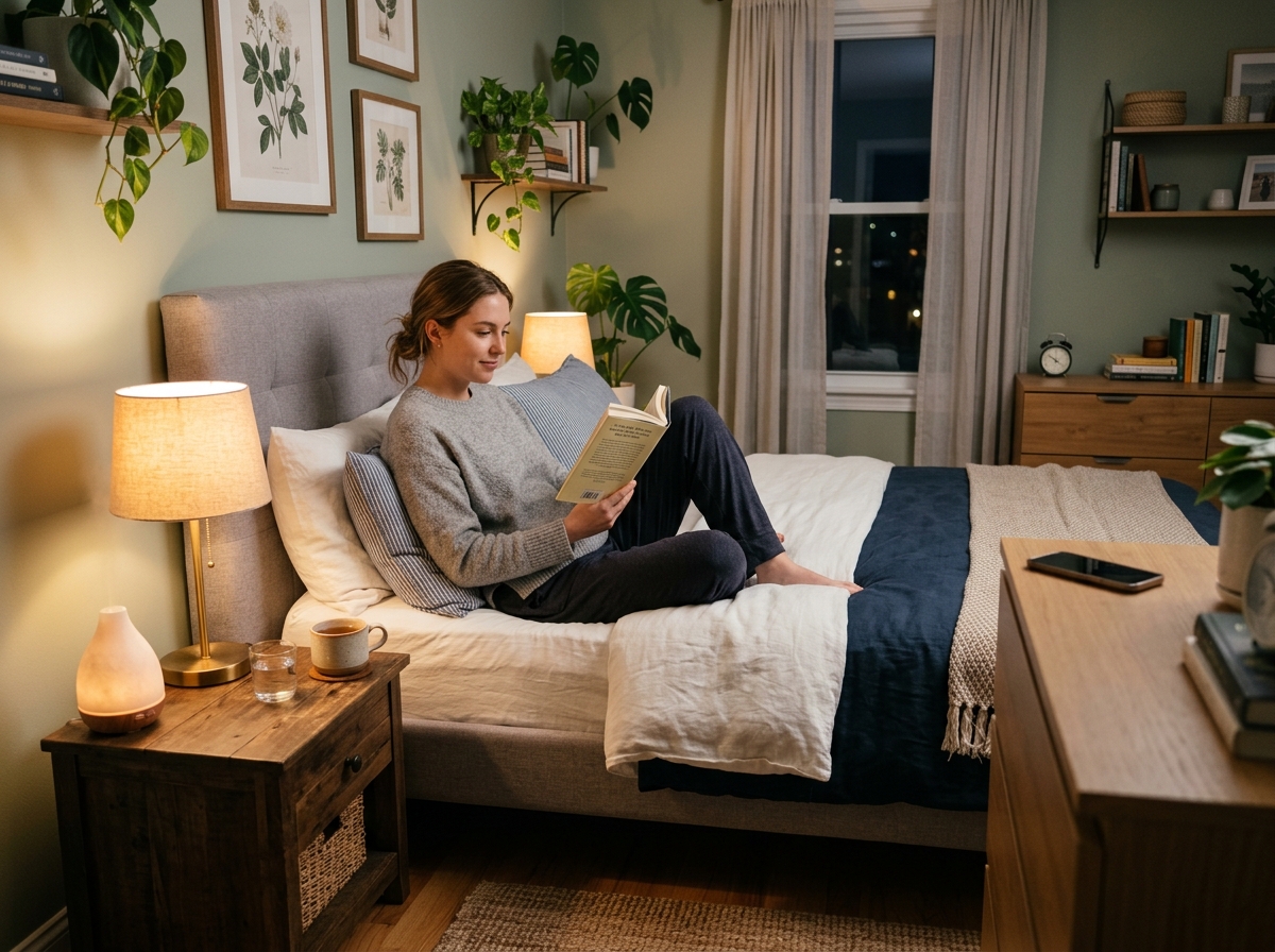 Person reading book bedside lamp 202606051053