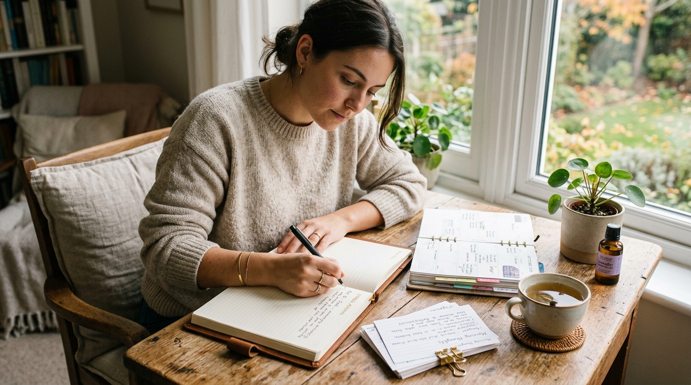 Person writing in stress journal 202606131307