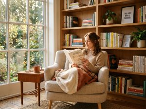 Reading nook with books 202606111320