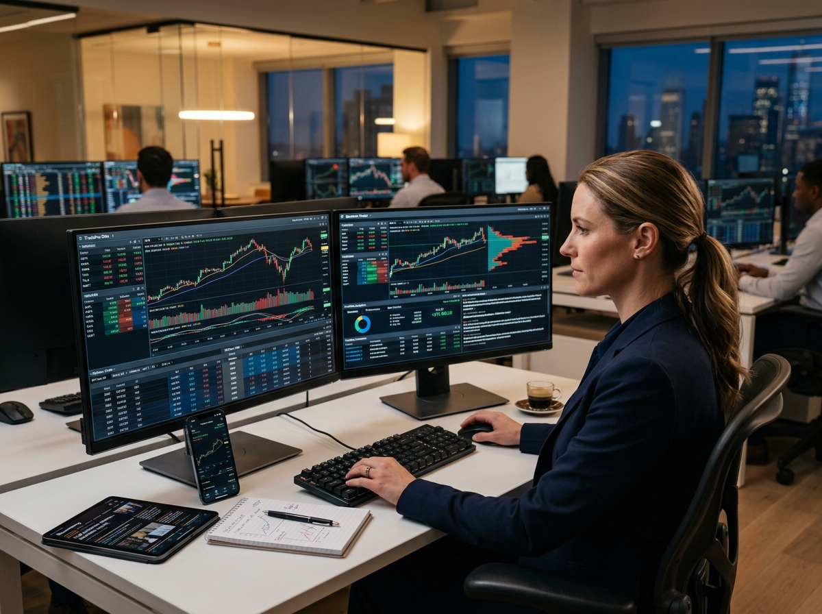 Stock trading platforms on monitors 202606041612