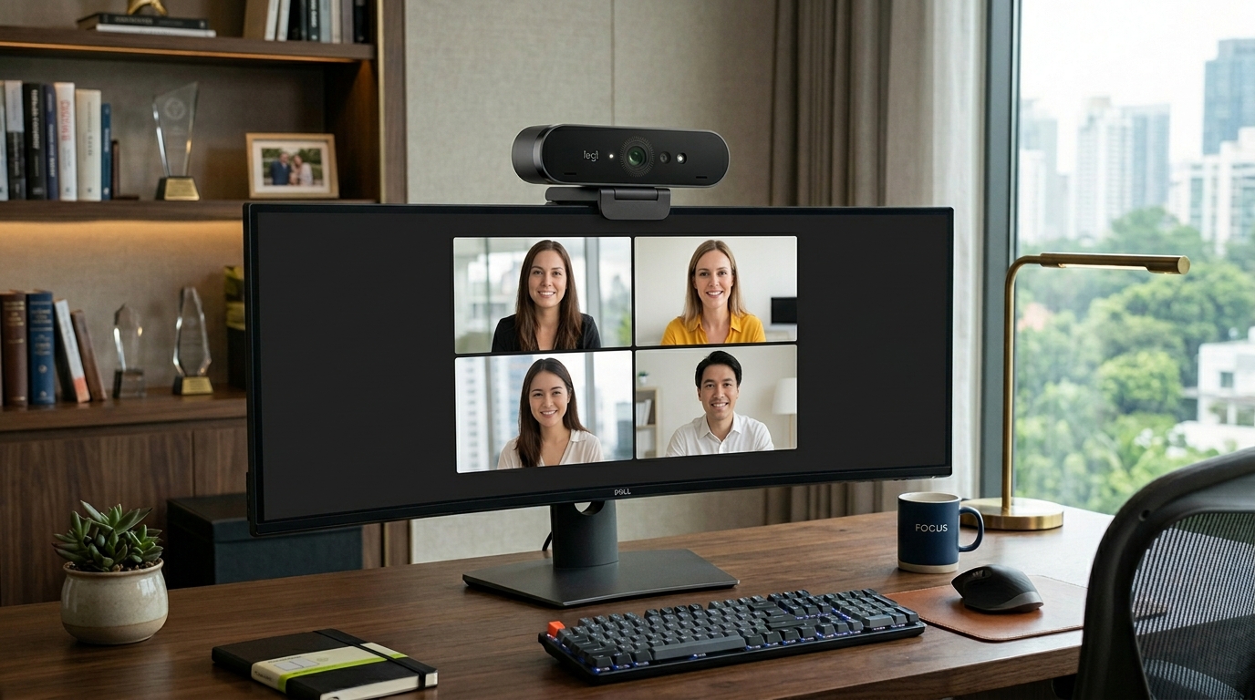Webcam on monitor business meeting 202606231301