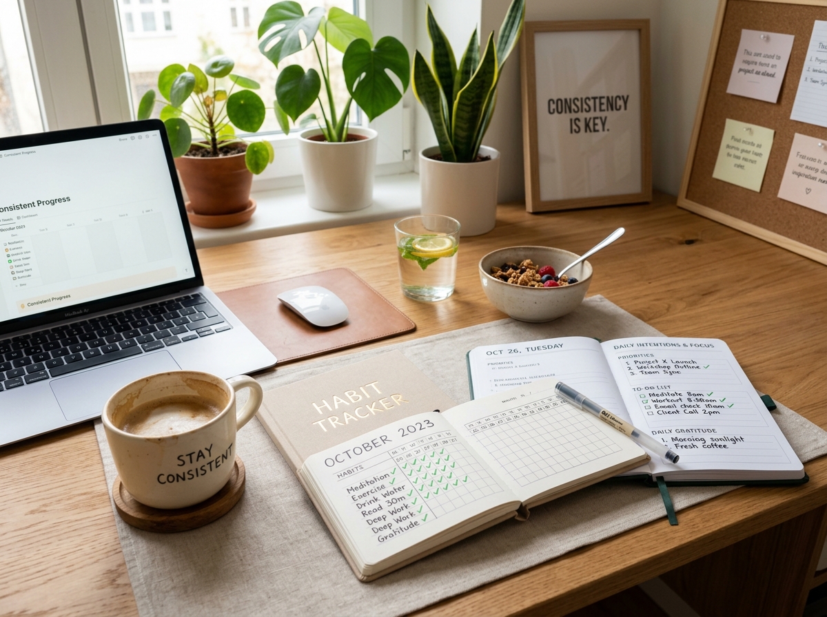 Workspace with journal and planner 202606111406